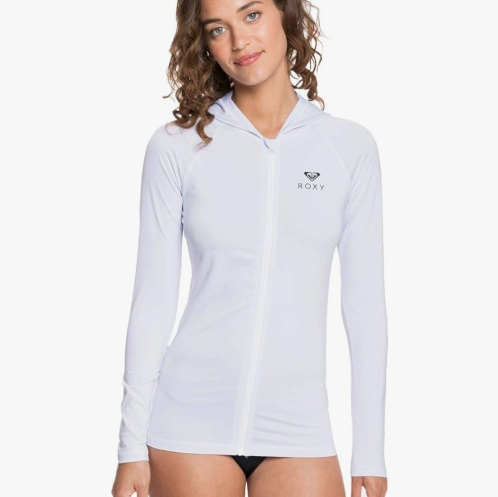 ROXY NEW Essentials Hooded Long Sleeve Zip-Up Rashguard White